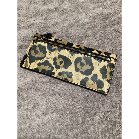 Coach Wallet Womens Accordion Clutch Leopard Print Zip Pocket Animal Print - Picture 3 of 7